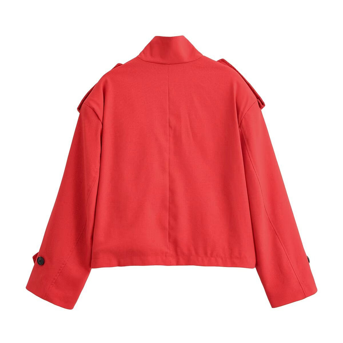 Women's Boxy-Cropped Jacket with Stand Collar Shoulder Patches and Flap Pockets Fashion Glam