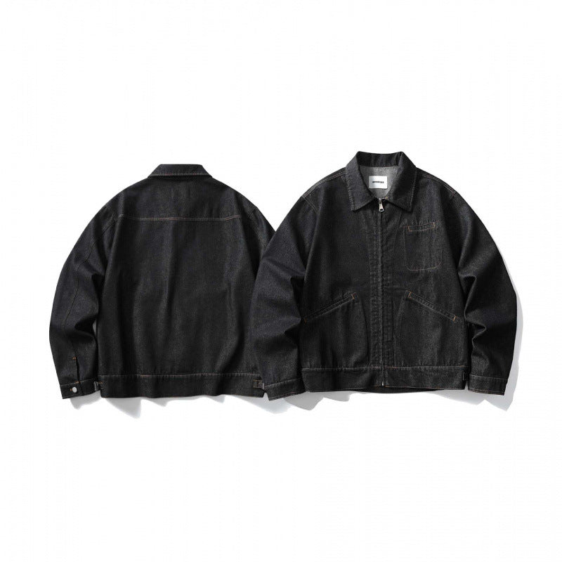 Unisex Kastige Denim Jacket with Full Zip, Shirt Collar and Patch Pockets Fashion Glam
