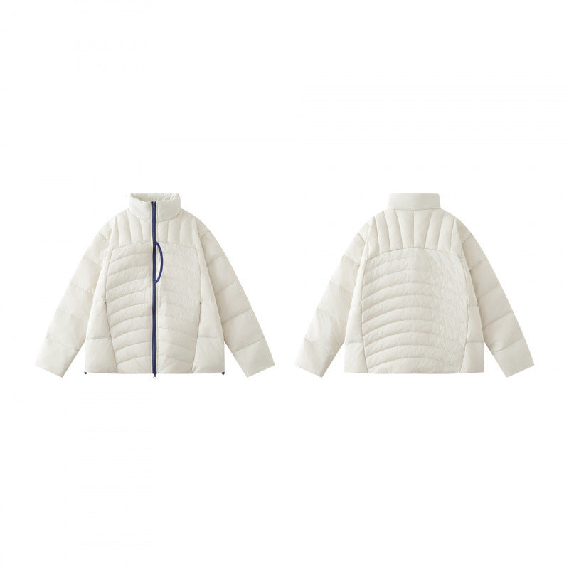 Unisex Boxy padded jacket with high stand-up collar and contrasting two-way zipper Fashion Glam