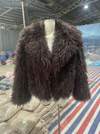 Women Short Boxy Faux Fur Bolero with Long Pile and Voluminous Shawl Collar Fashion Glam