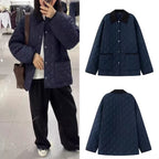 Women Lightweight Quilted Transitional Jacket in Oversized Cocoon with Cord Collar Fashion Glam