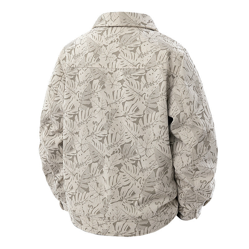 Men's cord overshirt with floral textured print, chest pockets, and relaxed fit Fashion Glam