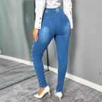 Women's shaping high-waisted skinny jeans with side pearl embellishment Fashion Glam