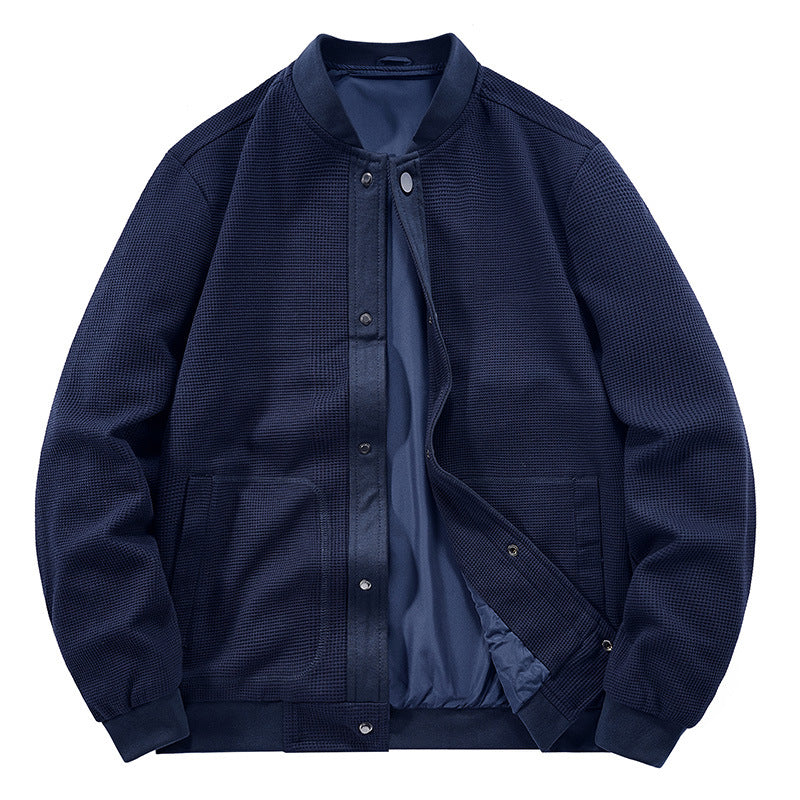 Men's Structured Bomber Jacket with Waffle Knit, Lightly Lined and Snap Placket Fashion Glam