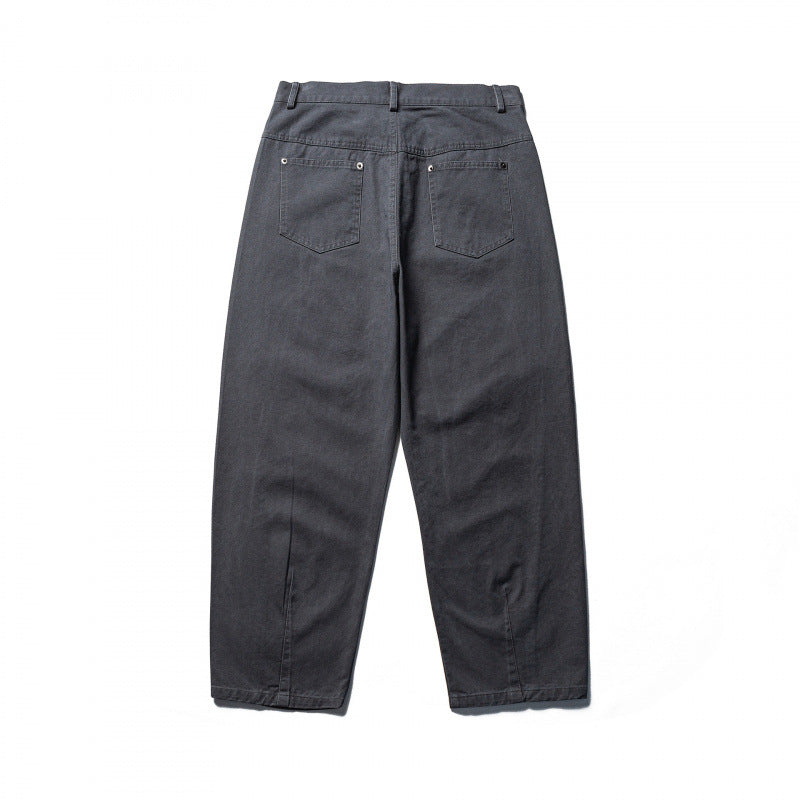 Men's Wide Tapered Denim Pants with High Waist and Prominent Step Closures Fashion Glam