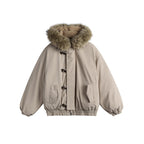 Unisex Padded Hooded Jacket in Boxy Cut with Teddy Lining, Faux Fur Collar and Toggle Closures Fashion Glam