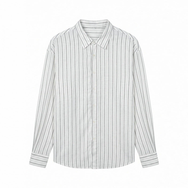 Men's Long-Sleeved Relaxed-Fit Pinstripe Shirt made of Linen-Cotton Blend with Kent Collar Fashion Glam