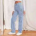 Women's high-waisted straight-cut jeans with side butterfly print Fashion Glam