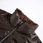 Women's Cropped Padded Boxy Jacket with High Stand-Up Collar and Teddy Lining Fashion Glam