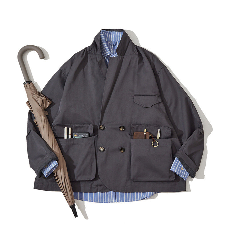 Unisex Boxy Overjacket with double-breasted button placket, large utility patch pockets and short boxy cut Fashion Glam