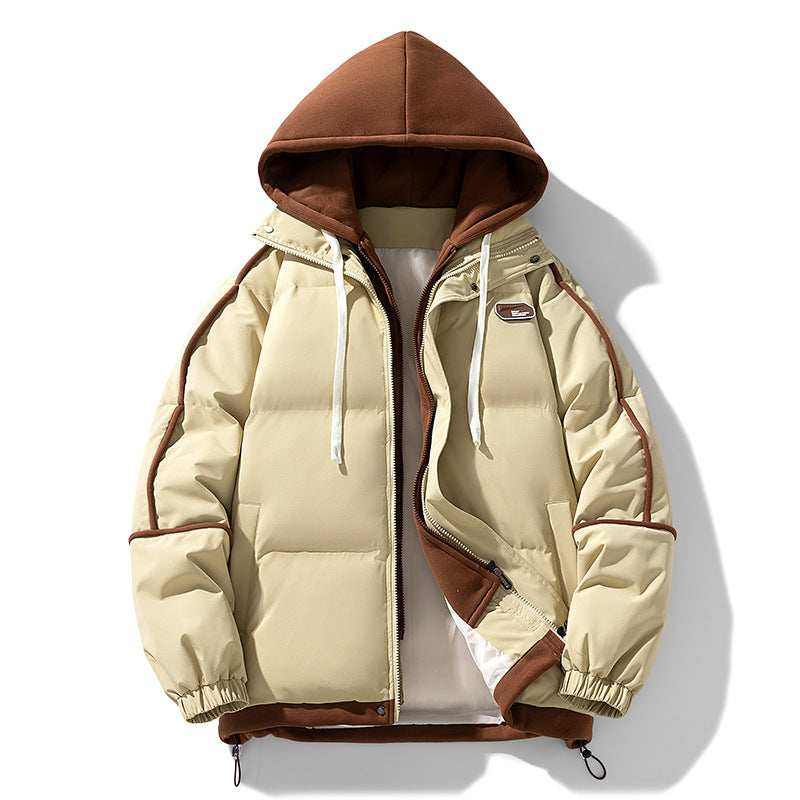 Women's short quilted jacket with contrasting fleece hood and drawstring Fashion Glam