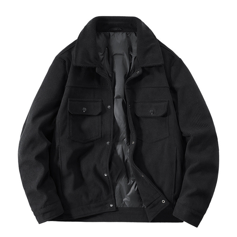 Men's Ribbed Cord Overshirt Jacket with Quilted Inner Lining and Chest Flaps Fashion Glam
