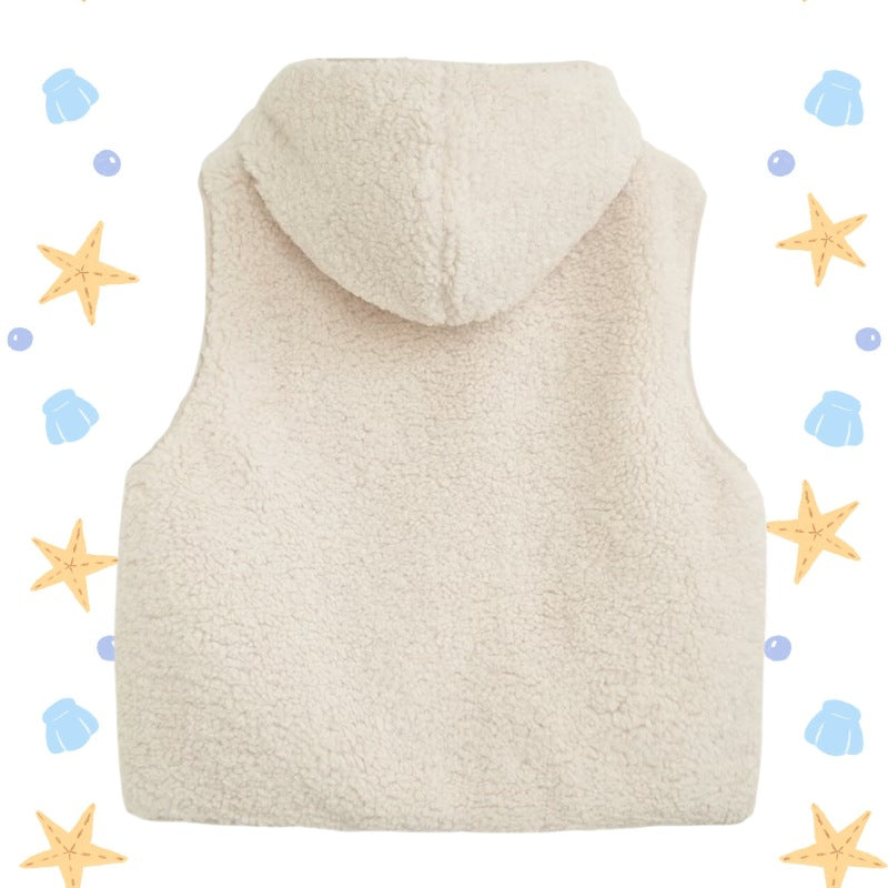 Women Padded Sherpa Vest with Hood, Zipper and Patch Pockets Fashion Glam