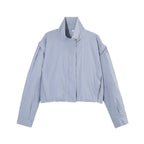 Women Cropped Waist-free Blouson Jacket with High Standing Collar and Pleated Sleeve Panels Fashion Glam