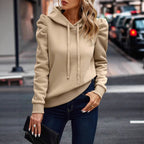 Ladies hooded sweatshirt with puff sleeves, drawstring and ribbed cuffs Fashion Glam