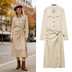 Ladies' shirt dress with knot tie belt, flap pockets and slim waist Fashion Glam