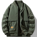 Men's Padded Utility Bomber Jacket with Ribbed Collar, Quilted Lining and Concealed Snap Placket Fashion Glam