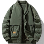 Men's Padded Utility Bomber Jacket with Ribbed Collar, Quilted Lining and Concealed Snap Placket Fashion Glam