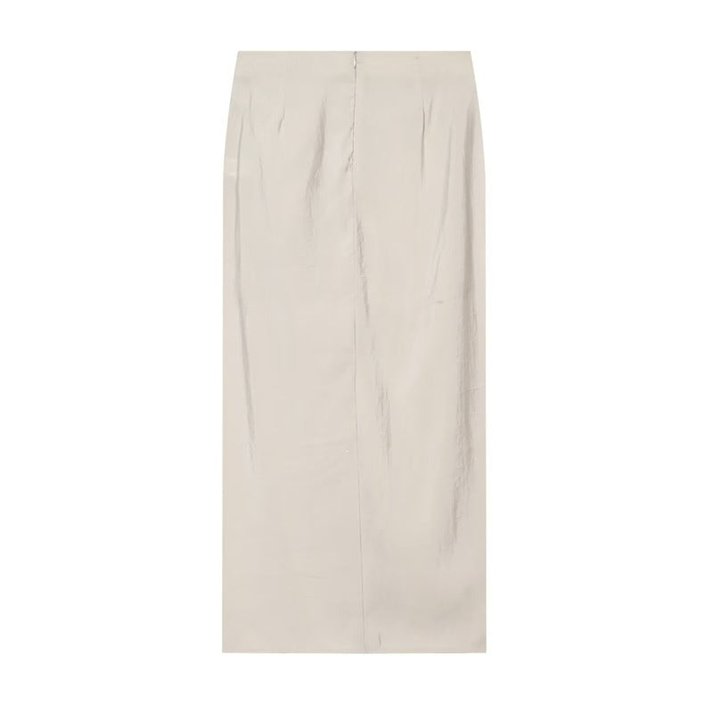 Women's Draped Midi Skirt with Gathering and Wrap Look Fashion Glam