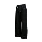Women's Wide High-Waist Denim Jeans with Asymmetric Button Placket and Contrast Stitching Fashion Glam