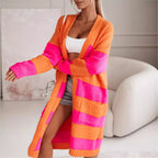 Women's casual knitted coat with large stripes Fashion Glam