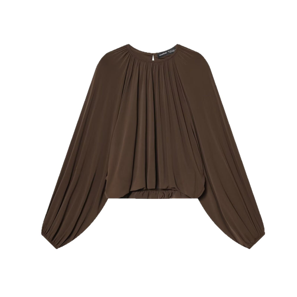 Ladies Pleated Oversized Blouse Shirt with Wide Balloon Sleeves Fashion Glam