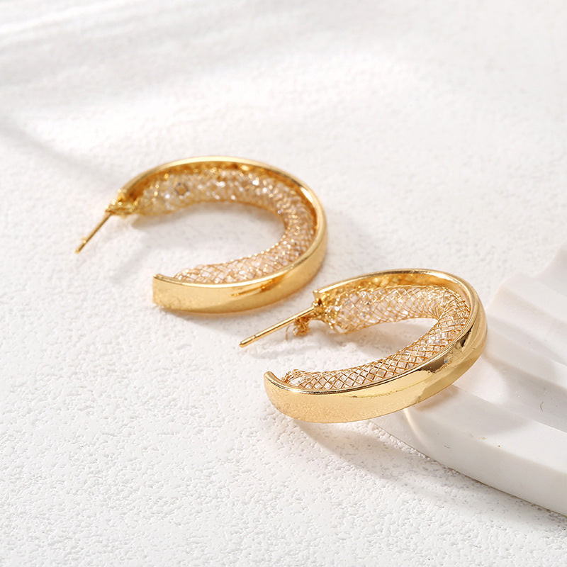 Ladies Hanging Earrings with Innovative, Gold-colored Design Fashion Glam