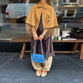 Women Fringe Cape made of Suede Imitation with Eyelets and Lapel Collar Fashion Glam