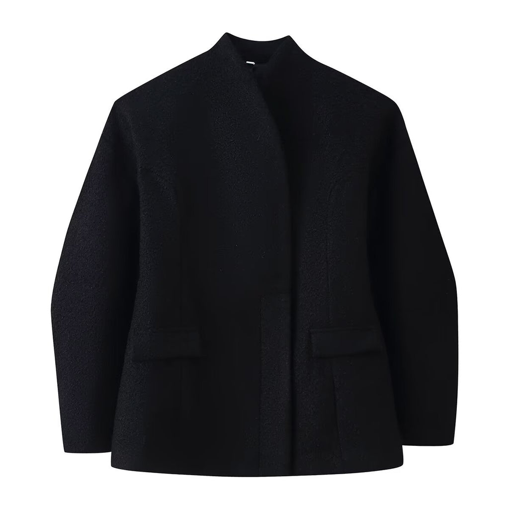 Women's Boucle Short Jacket with Boxy Silhouette, Concealed Button Placket and Flap Pockets Fashion Glam