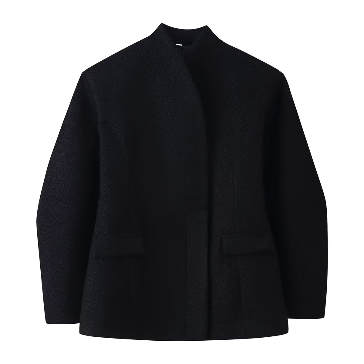 Women's Boucle Short Jacket with Boxy Silhouette, Concealed Button Placket and Flap Pockets Fashion Glam