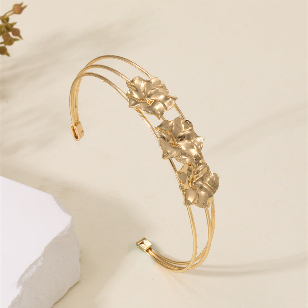 Women Open Bangle with Artistic Flower Motif Fashion Glam