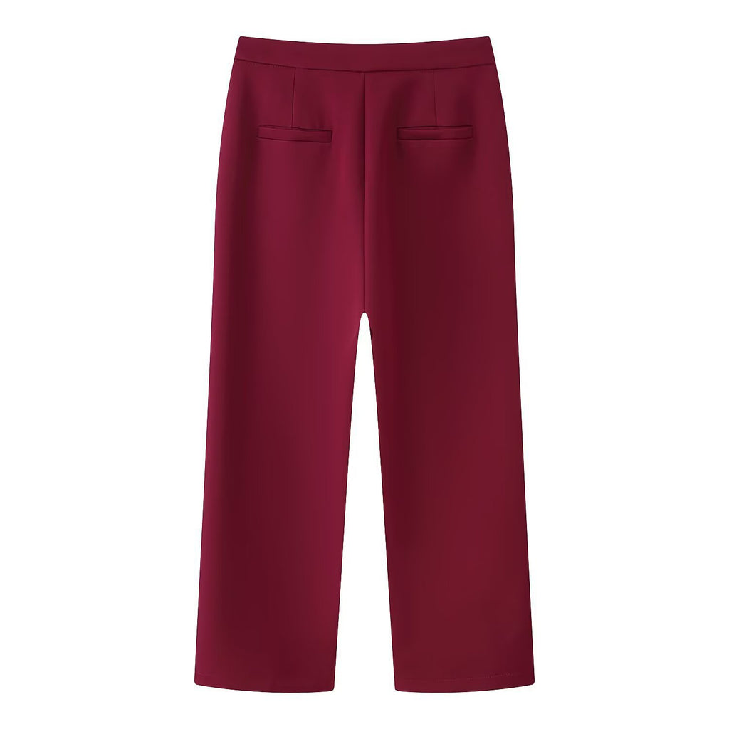 Women Elegant Two-Piece Blazer and Wide Leg Trousers Ensemble with Feather Trim on Sleeves Fashion Glam