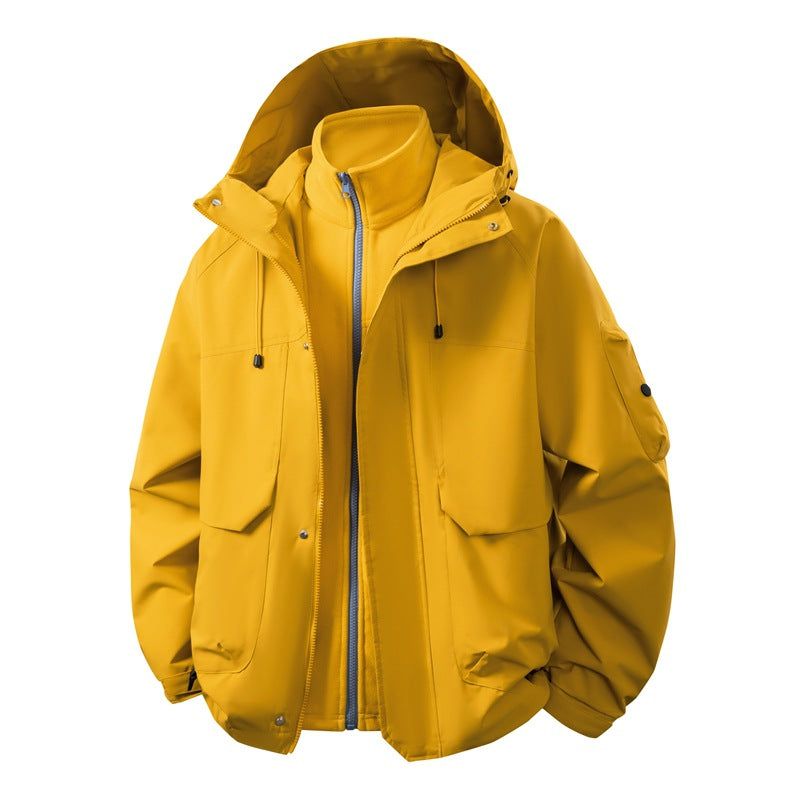 Unisex two-layer softshell parka with removable fleece inner layer, hood, and utility pockets Fashion Glam