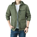 Men's Urban-Utility Field Jacket with Hood, Multiple Pockets and Elastic Cuffs Fashion Glam