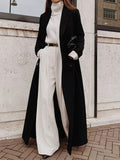 Women classic maxi coat with elegant pleats and pockets Fashion Glam