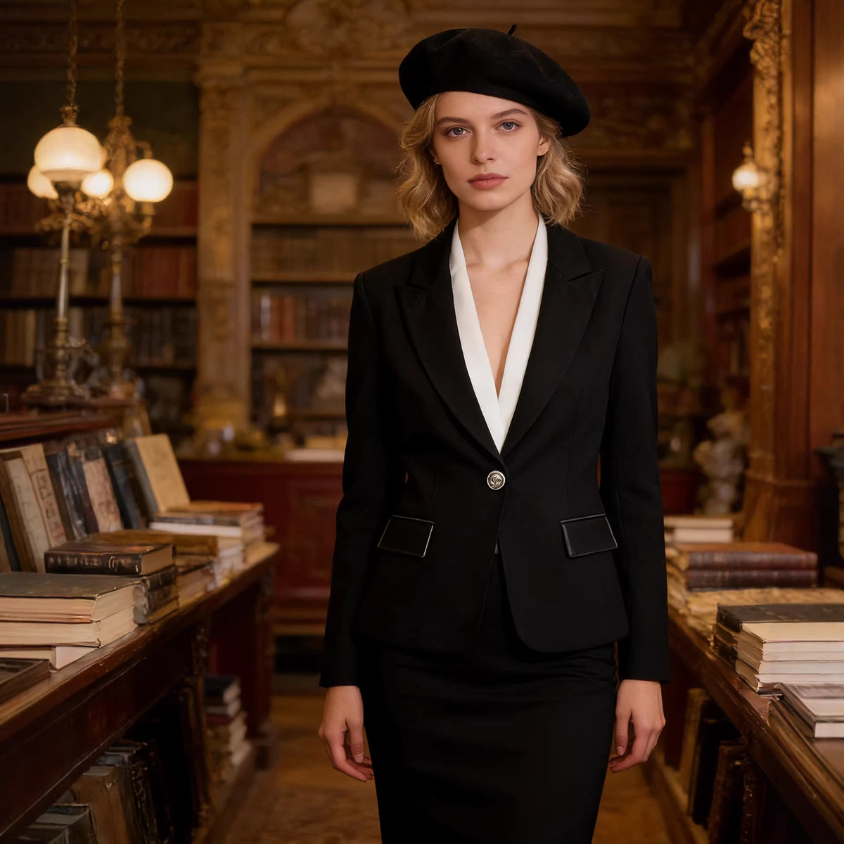 Women's Longer Tailored Single-Button Blazer with Narrow Lapels and Flap Pockets Fashion Glam