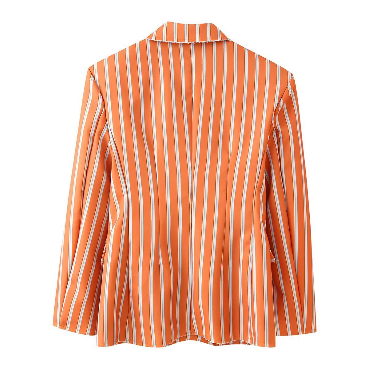 Women's double-breasted blazer with vertical stripe pattern and frayed lapel Fashion Glam