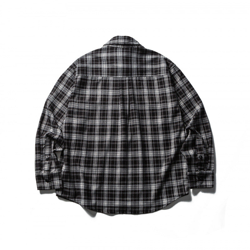 Men's Boxy Flannel Overshirt with Check Pattern, Full Button Placket and Curved Hem Fashion Glam