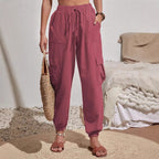Women's Lightweight Cargo Jogging Pants with Drawstring, Elastic Waistband and Elastic Cuffs Fashion Glam