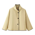 Women's Short Boxy Coat-Cape with Standing Collar and Contrast Decorative Stitch Fashion Glam