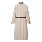 Women's Tailored Wool Blend Coat with Herringbone Structure, Contrasting Leather Collar and Tie Belt Fashion Glam