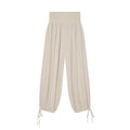 Women’s harem pants with high smock waistband, wide fall and adjustable cord closures Fashion Glam