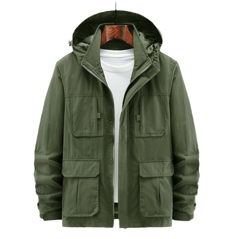 Men's Lightweight Outdoor Field Jacket with Hood, four patch pockets and concealed zipper Fashion Glam