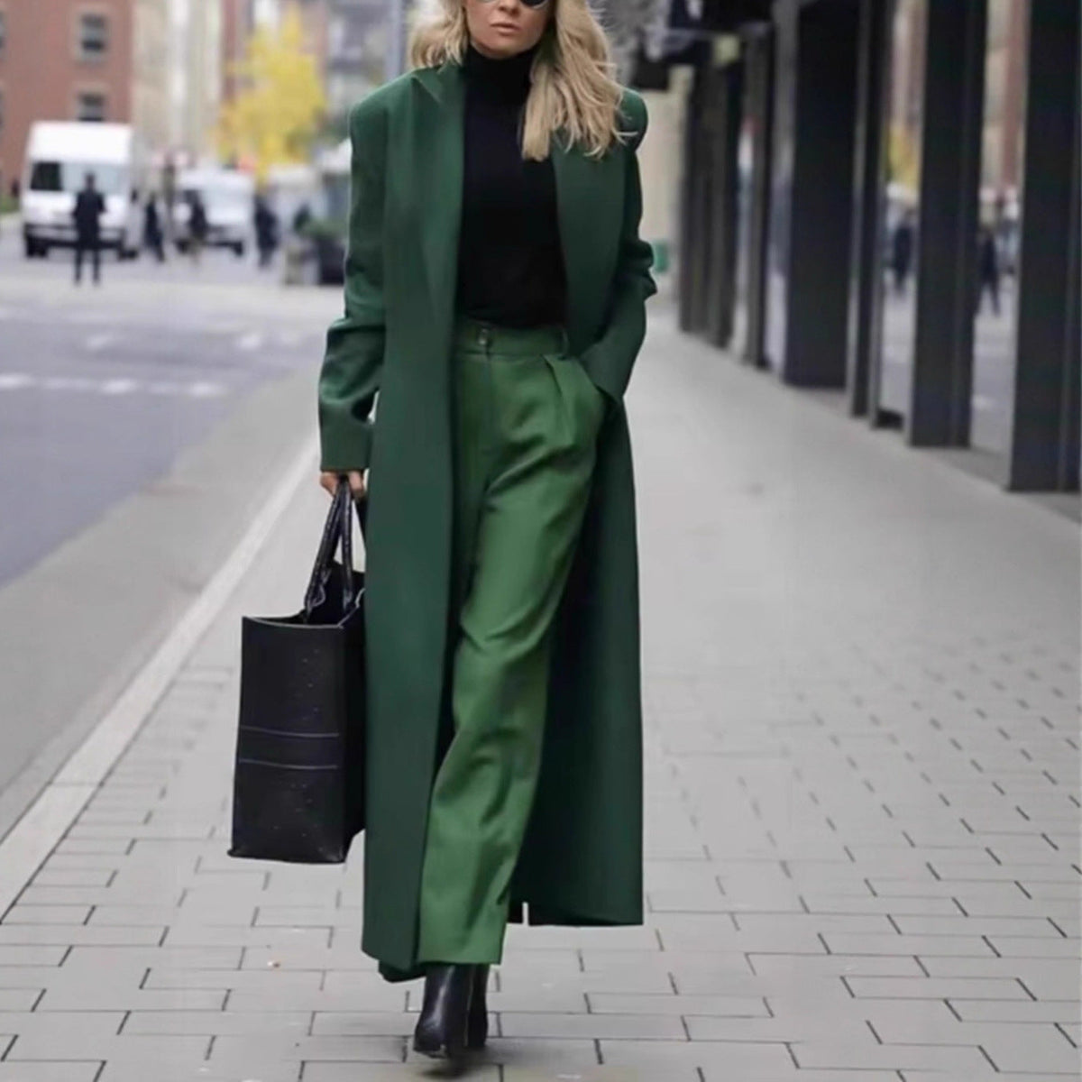 Women Elegant Wool Coat with Double Button Placket and Deep Pockets Fashion Glam