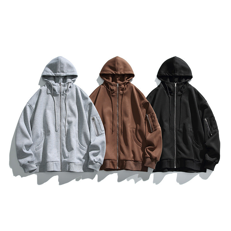 Unisex Oversize Hoodie Jacket with Front Zipper, Arm Pocket and Ribbed Hem Fashion Glam