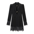 Women's midi dress with stand-up collar, cut-out front, gold decorative fasteners, and lace trim Fashion Glam