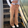 Women's High-Waisted Corduroy Cargo Palazzo Pants with Wide Leg and Flap Pockets Fashion Glam