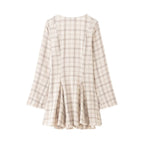 Women's Lightweight V-Neck Midi Dress with Check Pattern, Tailored Godet Skirt and Crinkle Structure Fashion Glam