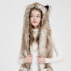 Women's hooded scarf made of luxurious faux fur with ear application and long stola ends Fashion Glam