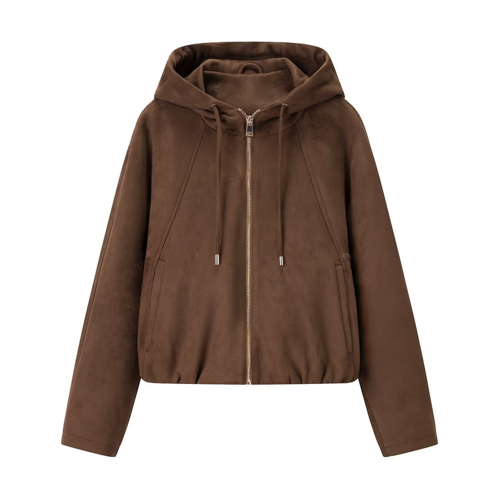 Women's short-cut velour hooded jacket with zipper and elastic hem Fashion Glam